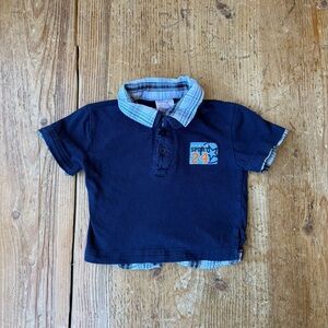 Vintage Park Bench Kids Boys' Navy Blue Polo Shirt with Plaid Collar
